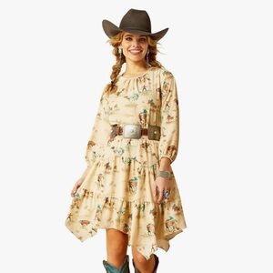 Women's Cream Western Print Dress